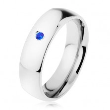 Gyűrű, 316L acél, ezüst árnyalat, tükörfény, kék cirkónia
