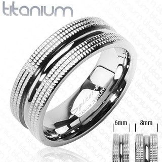 Karikagyűrű titániumból - fényes középső sáv, bordázott szélek - Nagyság: 63