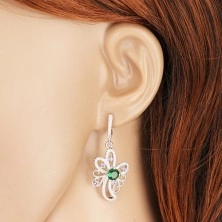 925 ezüst fülbevaló, virág körvonal átlátszó cirkóniával kirakva, zöld közép