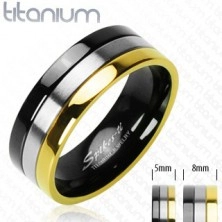 Titánium karikagyűrű - arany, ezüst és ónyx vonalak