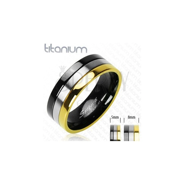 Titánium karikagyűrű - arany, ezüst és ónyx vonalak