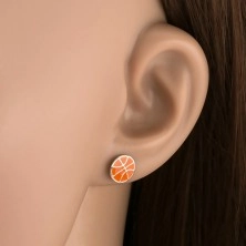 925 ezüst fülbevaló, kosárlabda narancs színű fénymázzal, stekkerek