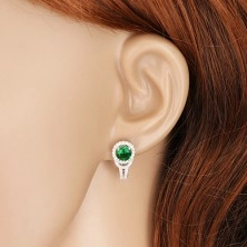 925 ezüst szett medál és fülbevaló, kör alakú zöld cirkónia, kettős vonal
