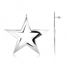 Stekkeres fülbevaló 316L acélból, nagy méretű csillag körvonal, ezüst színben
