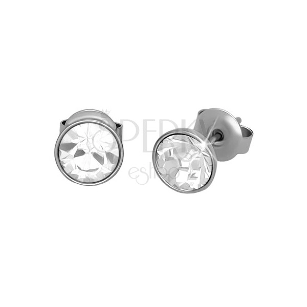 Bedugós fülbevaló, 316L acél, ezüst árnyalatú, átlátszó cirkónia, 7 mm