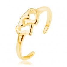 Szétnyitható 925 ezüst gyűrű, arany szín, összekapcsolt szívek körvonalai