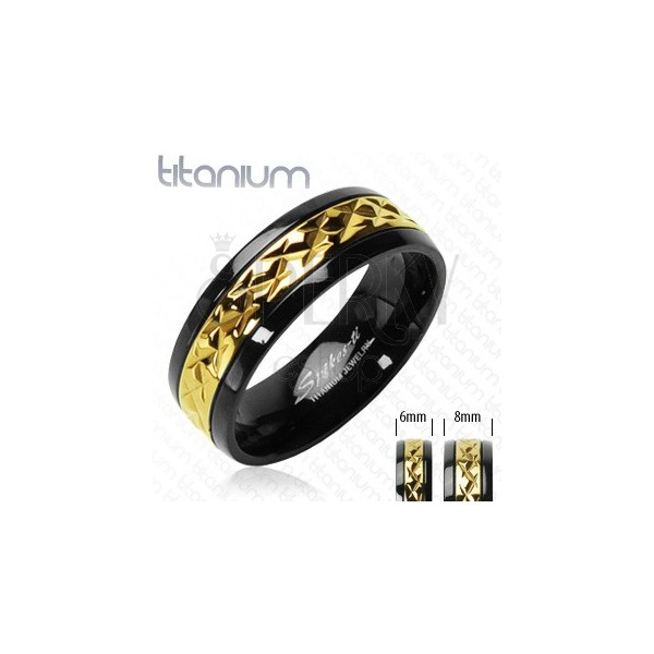 Titán gyűrű - fekete, arany mintával