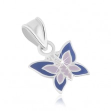 Fényes 925 ezüst medál, pillangó alakú, lila árnyalatú fénymázzal