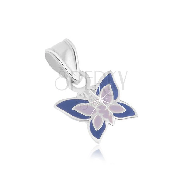 Fényes 925 ezüst medál, pillangó alakú, lila árnyalatú fénymázzal