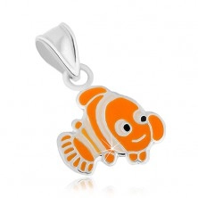 925 ezüst medál, vidám narancssárga halacska Nemo, fényes körvonal