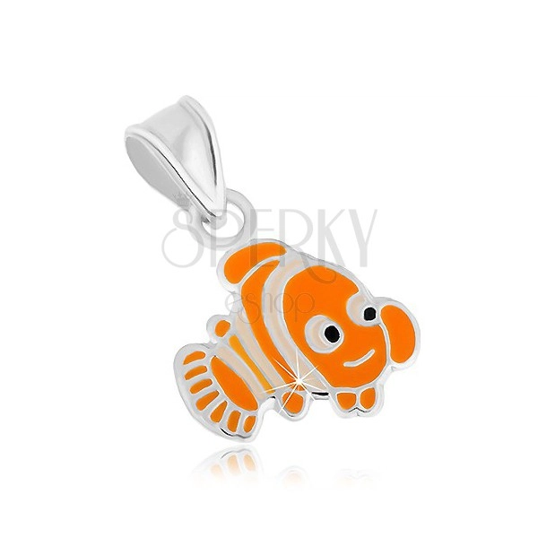 925 ezüst medál, vidám narancssárga halacska Nemo, fényes körvonal