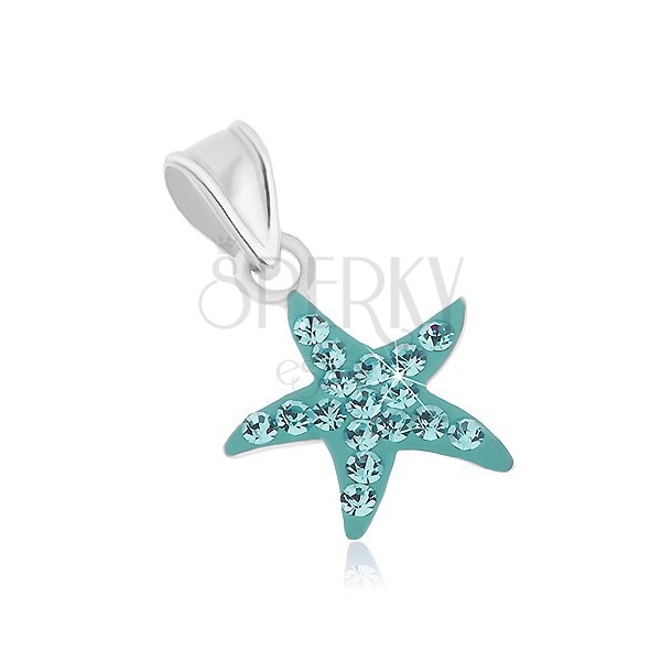 Türkiz tengeri csillag alakú 925 ezüst medál, csillogó, csiszolt cirkóniás