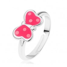 Állítható gyűrű 925 ezüstből, pillangó - rózsaszín fénymáz, fehér pontok