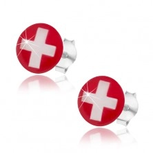 925 ezüst fülbevaló, svájci zászló - piros háttér, fehér kereszt