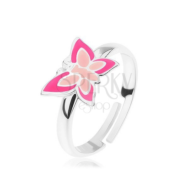 925 ezüst gyűrű, állítható, pillangó rózsaszín árnyalatban