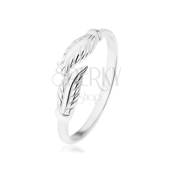 Tükörfényes szárú 925 ezüst gyűrű, gravírozott levelek elválasztva