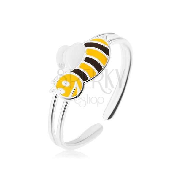 925 ezüst gyűrű, mosolygós méhecske, keskeny dupla szárral