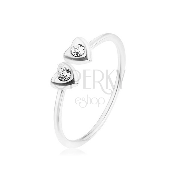 Fényes gyűrű, 925 ezüst, két szív átlátszó cirkóniákkal