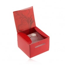 Piros színű ajándékdoboz gyűrűre, fülbevalóra vagy medálra, fekete díszítéssel