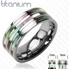 Titánium gyűrű három gyöngyházfényű sávval szivárványos árnyalatokban