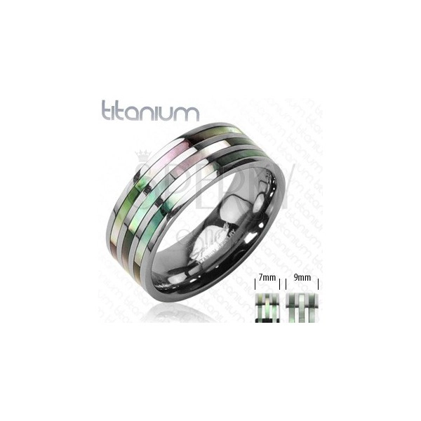Titánium gyűrű három gyöngyházfényű sávval szivárványos árnyalatokban