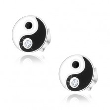 Bedugós fülbevaló, 925 ezüst, fekete-fehér Jing és Jang szimbólum, cirkóniás