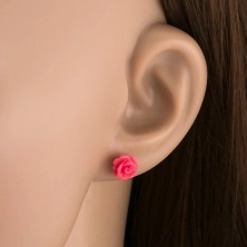 Bedugós fülbevaló 925 ezüstből, domború rózsa, rózsaszín árnyalatban