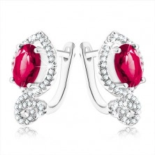 Csillogó fülbevaló, 925 ezüst, piros-rózsaszín ovális alakú, átlátszó cirkóniás kerettel