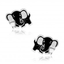 925 ezüst fülbevaló, aranyos elefánt, fekete és fehér fénymázzal fedett, stekker