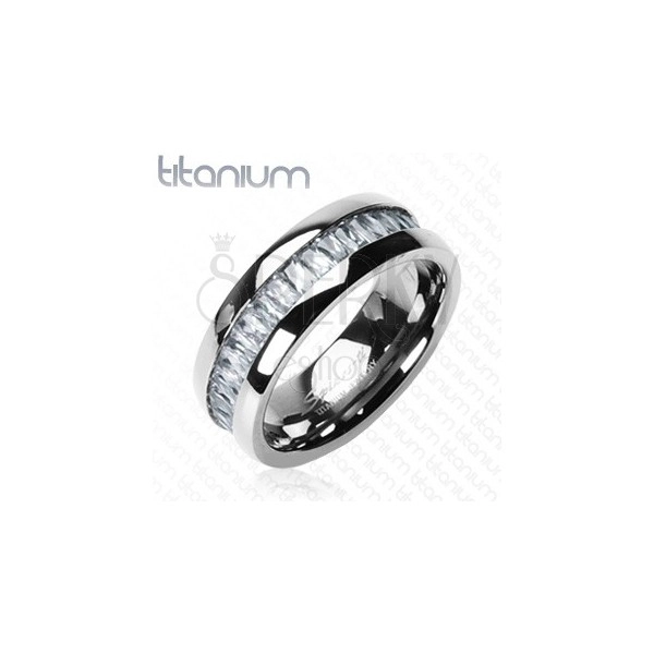 Gyűrű titániumból, téglalap alakú cirkóniákkal