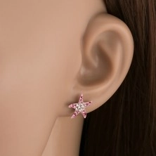 925 ezüst fülbevaló, rózsaszín tengeri csillag, csillogó cirkóniákkal díszítve, stekker