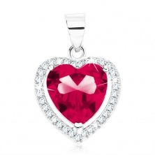 Fülbevaló és medál szett 925 ezüstből, pirosasrózsaszín szív, átlátszó kontúrral
