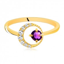 375 arany gyűrű - vékony cirkóniás félhold, ametiszt lila árnyalatban