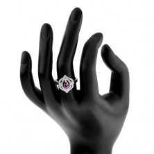 Gyűrű, 925 ezüst, cirkóniás búzaszem - tanzanit árnyalatban, dupla körvonallal
