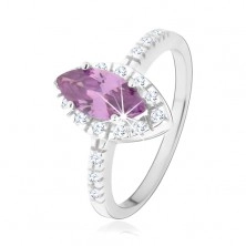 Gyűrű 925 ezüstből, lila színű búzaszem átlátszó cirkóniás szegéllyel