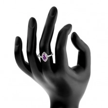 Gyűrű 925 ezüstből, lila színű búzaszem átlátszó cirkóniás szegéllyel