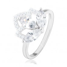 Ródiumozott 925 ezüst gyűrű, átlátszó cirkóniás virág csillogó koronával