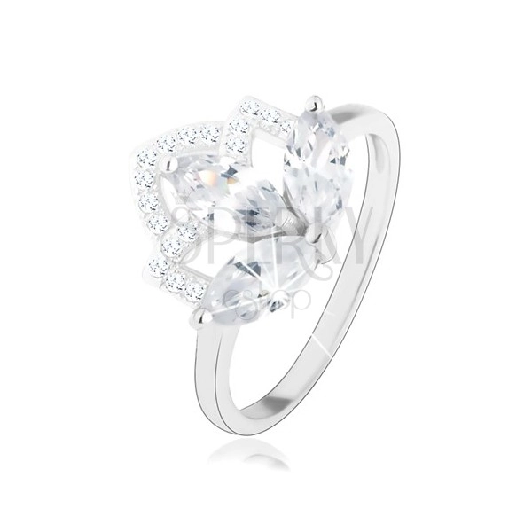 Ródiumozott 925 ezüst gyűrű, átlátszó cirkóniás virág csillogó koronával