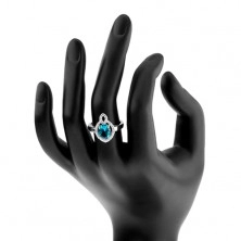 Gyűrű, 925 ezüst, világoskék ovális cirkónia átlátszó szegéllyel, könnycsepp körvonal