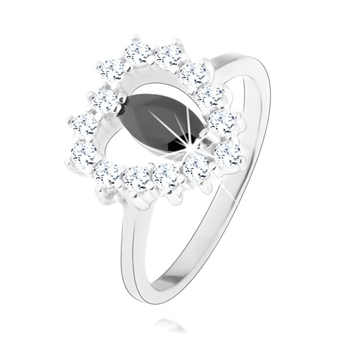 925 ezüst gyűrű, fekete cirkónia - búzaszem, szív körvonal, átlátszó cirkóniák - Nagyság: 50