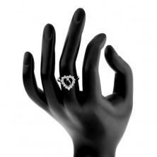 925 ezüst gyűrű, fekete cirkónia - búzaszem, szív körvonal, átlátszó cirkóniák