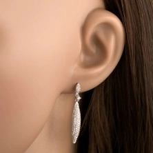 925 ezüst fülbevaló, ovális vékony, kidomborodó felület cirkóniákkal