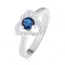 Gyűrű 925 ezüstből, cirkóniás virág - kék középpel és hullámos sziromkontúrral