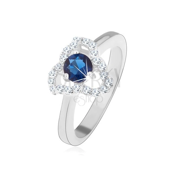Gyűrű 925 ezüstből, cirkóniás virág - kék középpel és hullámos sziromkontúrral
