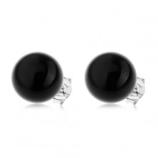 Fülbevaló 925 ezüstből, fényes golyó alakú gyöngy, fekete színben, 10 mm