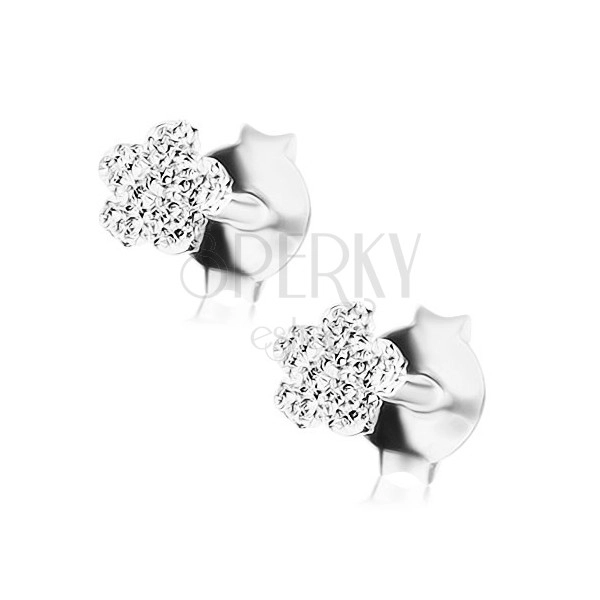 Csillogó fülbevaló, 925 ezüst, lapos virág gravírozott felülettel