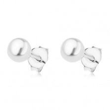 Bedugós fülbevaló 925 ezüstből, fehér, golyó alakú gyöngy, 5 mm