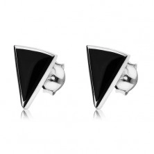 Beszúrós fülbevaló 925 ezüstből, fekete ónix háromszög, fényes szegély
