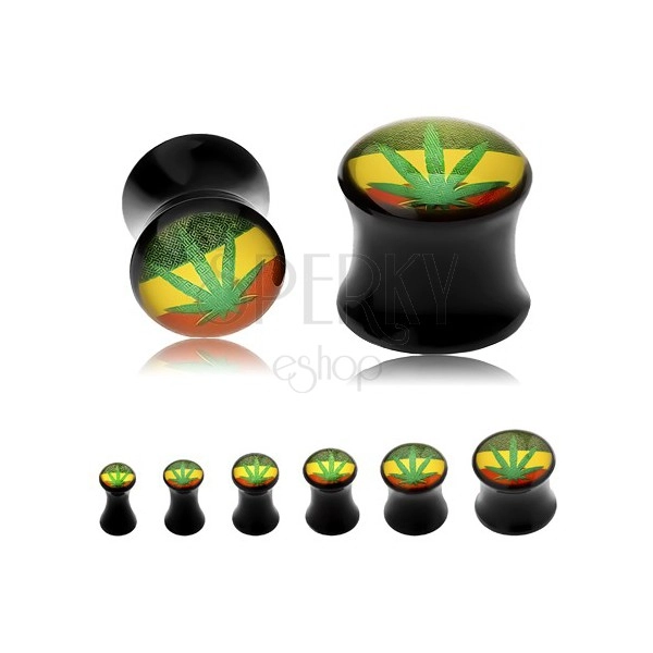 Fekete nyerges plug, zöld marihuána a háttérben raszta színekben