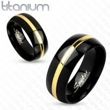 Kétszínű gyűrű, fekete ívelt felszín, arany színű sáv, 6 mm